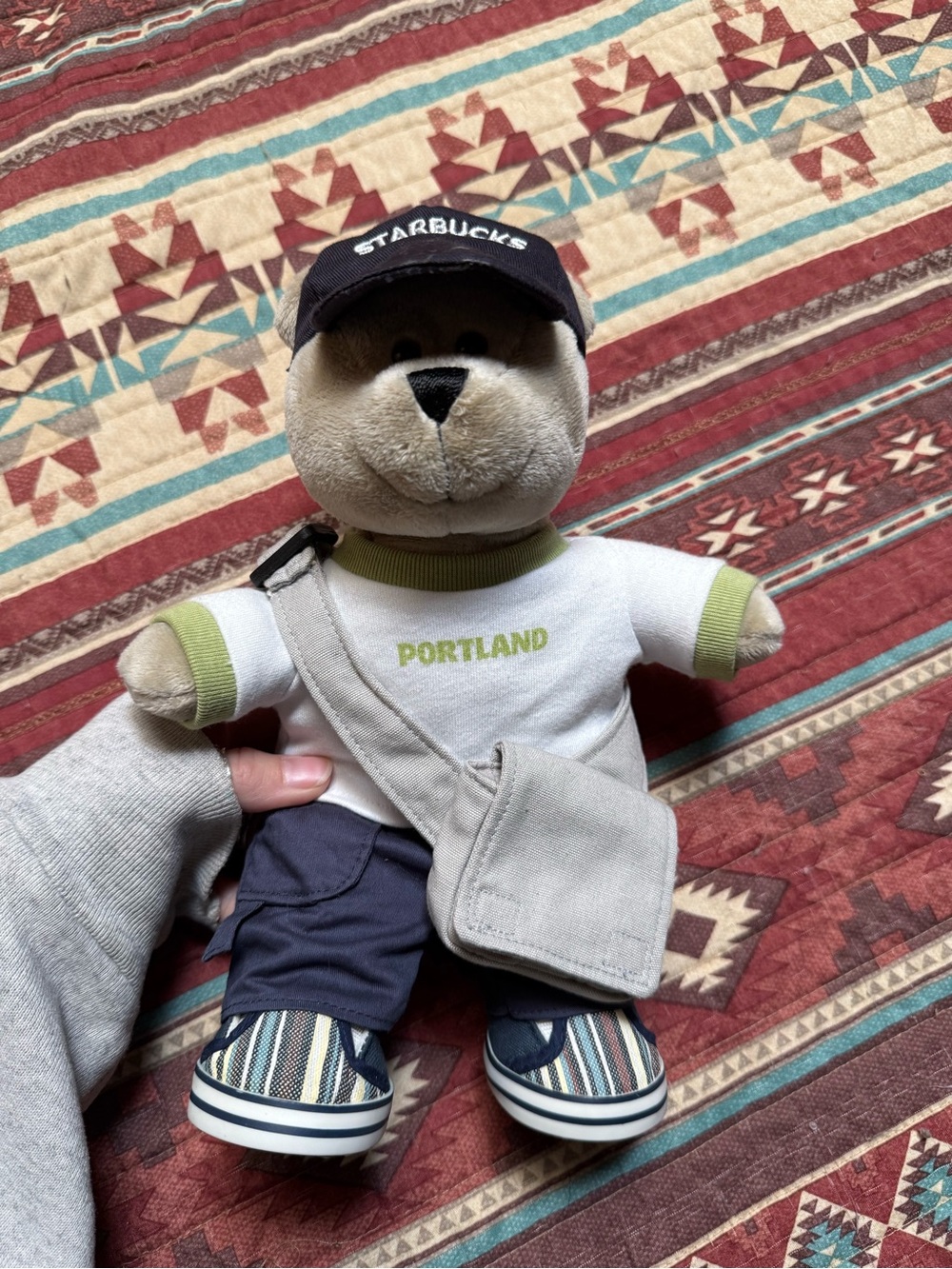 Starbucks 2008 Brown Bear Plush with White & Green Tee and Navy Cap